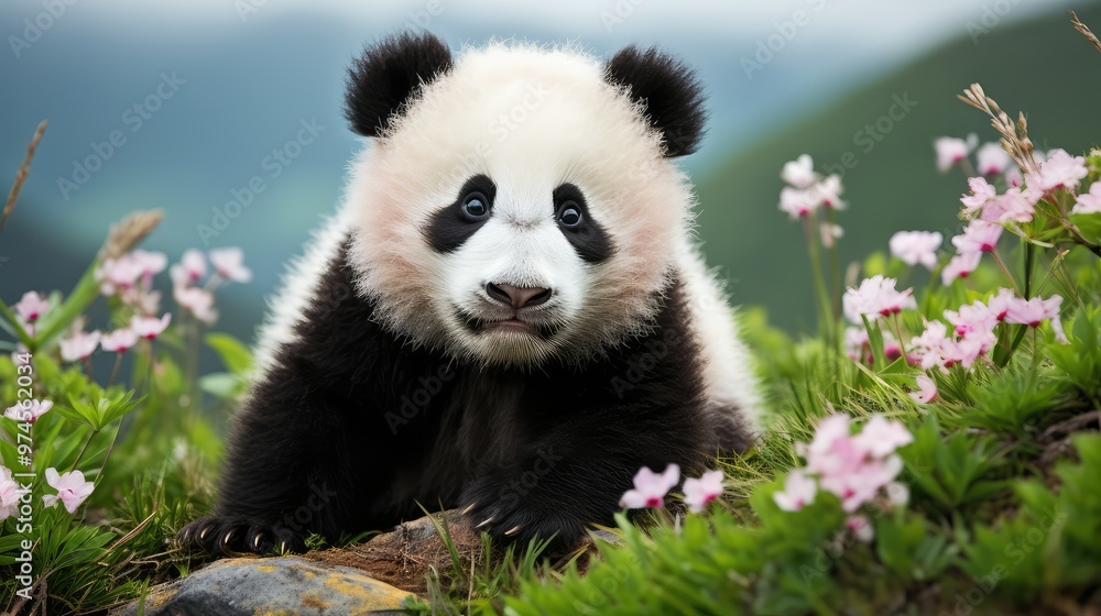 Obraz premium cute panda white background