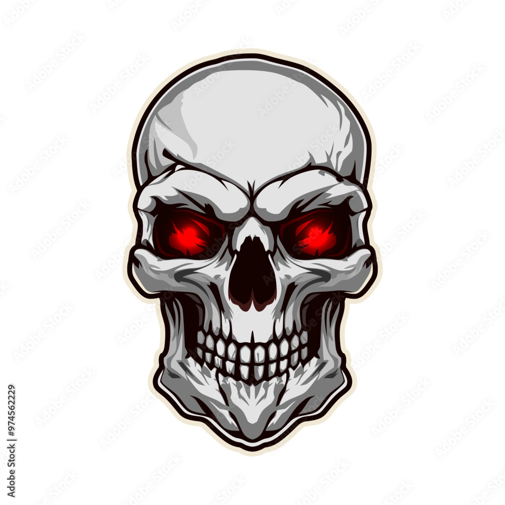 Ai generated danger skull mascot, generative ai menacing cranium, with red glowing eyes and sharp teeth, exudes an ominous eerie aura. Dead head with sinister grin strikes fear, Halloween skull emblem Ai generated danger skull mascot, generative ai menacing cranium, with red glowing eyes and sharp teeth, exudes an ominous eerie aura. Dead head with sinister grin strikes fear, Halloween skull emblem