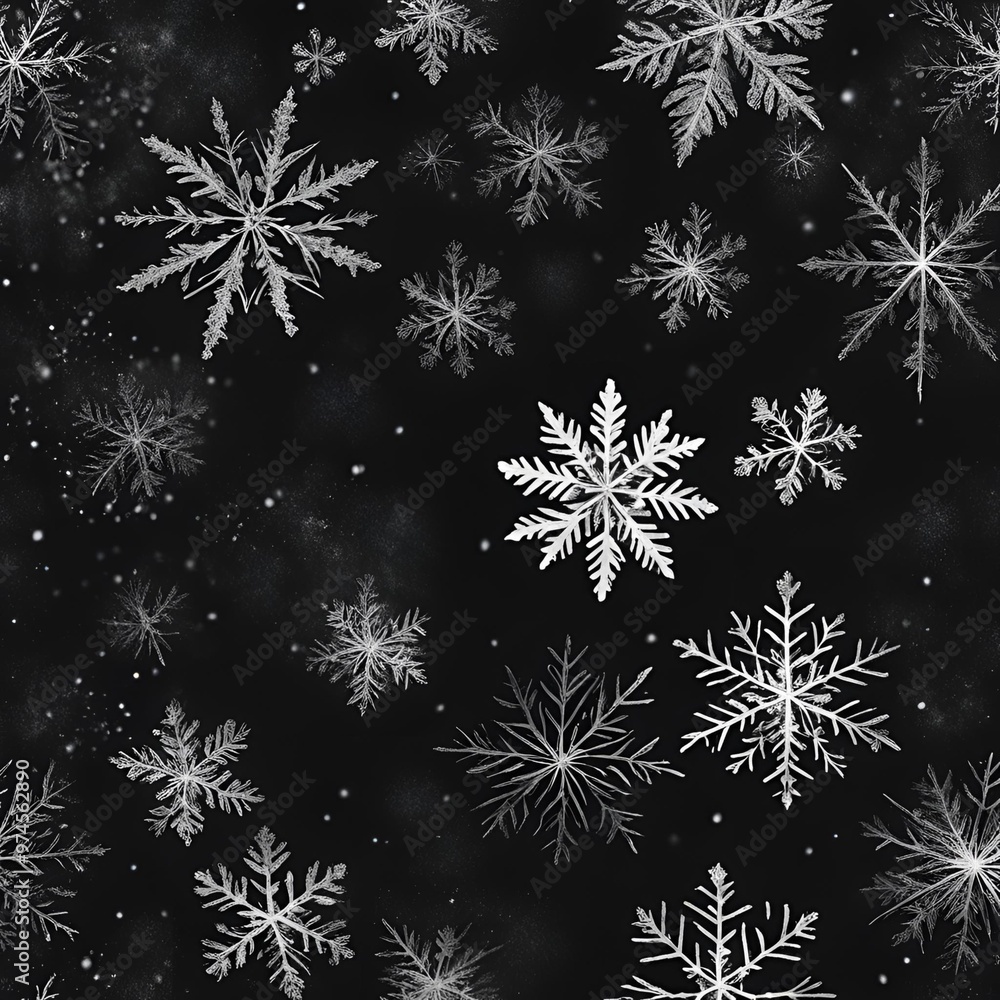 Black background with frosty snowflakes and icy textures creating a serene winter ambiance
Black background with frosty snowflakes and icy textures creating a serene winter ambiance