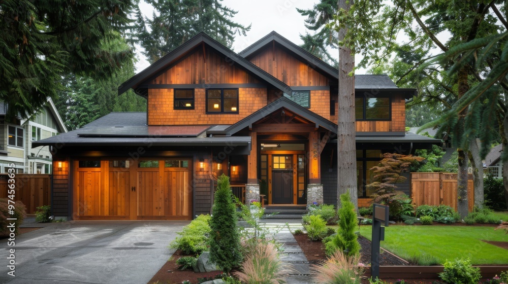 Modern Wood House with Stone Walkway and Landscaping Modern Wood House with Stone Walkway and Landscaping