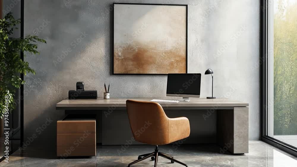 A minimalist home office with muted tones, sleek furnishings, and a focus on simplicity, capturing the quiet luxury of a refined workspace. A minimalist home office with muted tones, sleek furnishings, and a focus on simplicity, capturing the quiet luxury of a refined workspace.