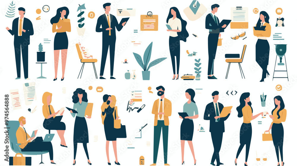 Business Concept illustrations. Mega set. Collection of scenes with men and women taking part in business activities. Vector illustration Business Concept illustrations. Mega set. Collection of scenes with men and women taking part in business activities. Vector illustration