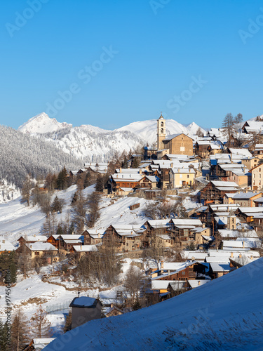 Saint-Veran, the third highest village in Europe in winter. Queyras Regional Natural Park, Hautes-Alpes, French Alps, France