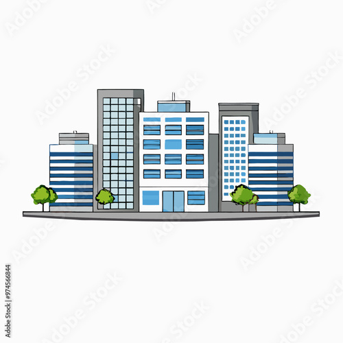 Many office buildings in city on a isolated white background (10)