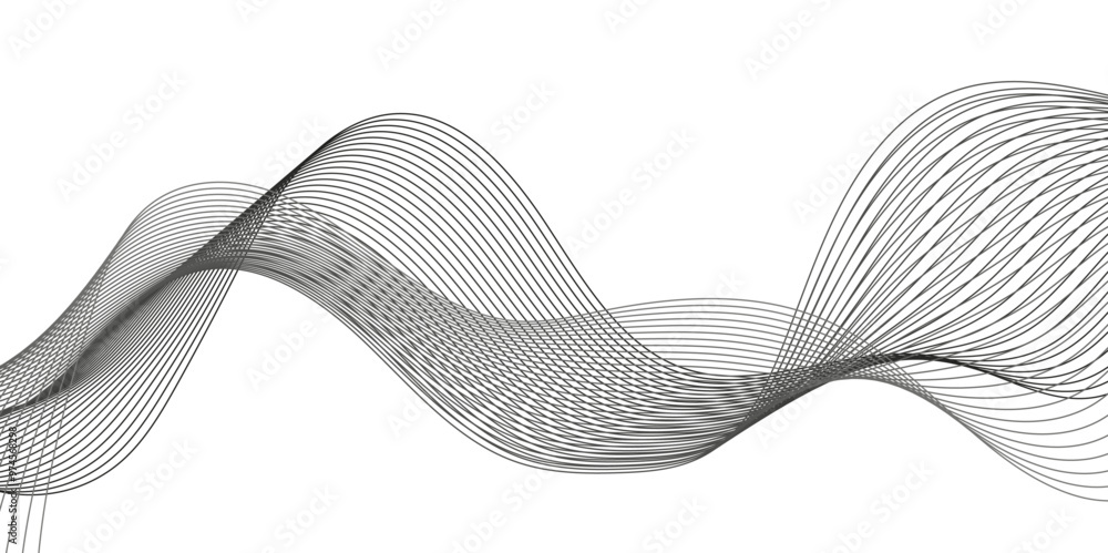 Abstract dynamic black color lines waves. Modern white flowing wave lines and glowing moving, Shiny moving lines design with geometric shape, frequency of sound wave line. Abstract dynamic black color lines waves. Modern white flowing wave lines and glowing moving, Shiny moving lines design with geometric shape, frequency of sound wave line.
