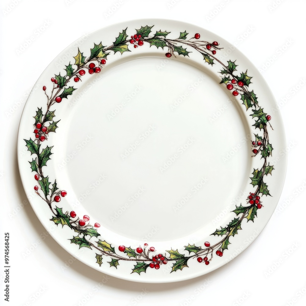 Elegant holiday plate adorned with festive holly and berries, perfect for Christmas dinner or seasonal gatherings. Elegant holiday plate adorned with festive holly and berries, perfect for Christmas dinner or seasonal gatherings.