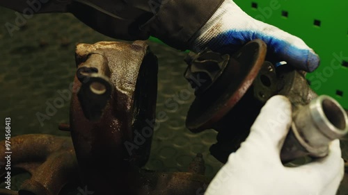 Process of repairing an old rusty automobile turbine, disassembling the turbine, repairing and maintaining the turbine