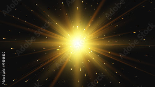 Gold star or sun. Light effect. Vector background
