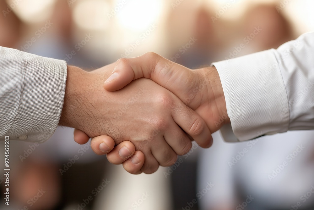 Business Handshake with Team in Background and Sunrise Business Handshake with Team in Background and Sunrise