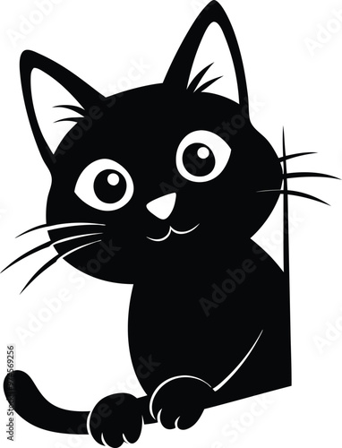 Black Cat Peeking vector illustration design. Black cat isolated on white background. Black cat looking out the window