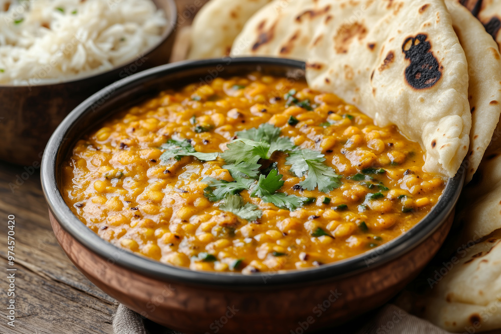 Delicious dal makhani served with warm naan bread, perfect for a cozy dinner on a chilly evening Delicious dal makhani served with warm naan bread, perfect for a cozy dinner on a chilly evening
