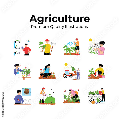 Pack of agriculture illustrations in modern design style