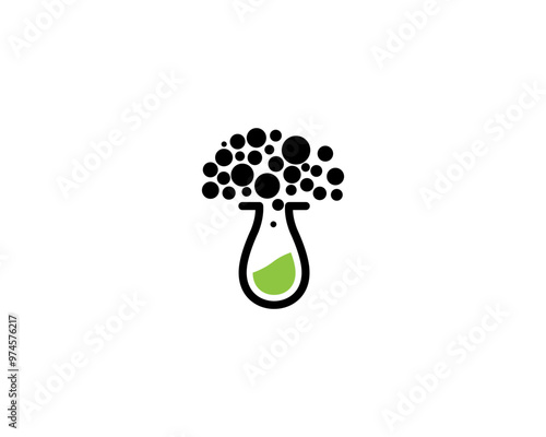 Creative Lab bottle and mushroom icon. Lab bottle and mushroom inside with modern style drawing. Logo illustration for prints, designs, cards. On white and black background. Web, mobile, infographics