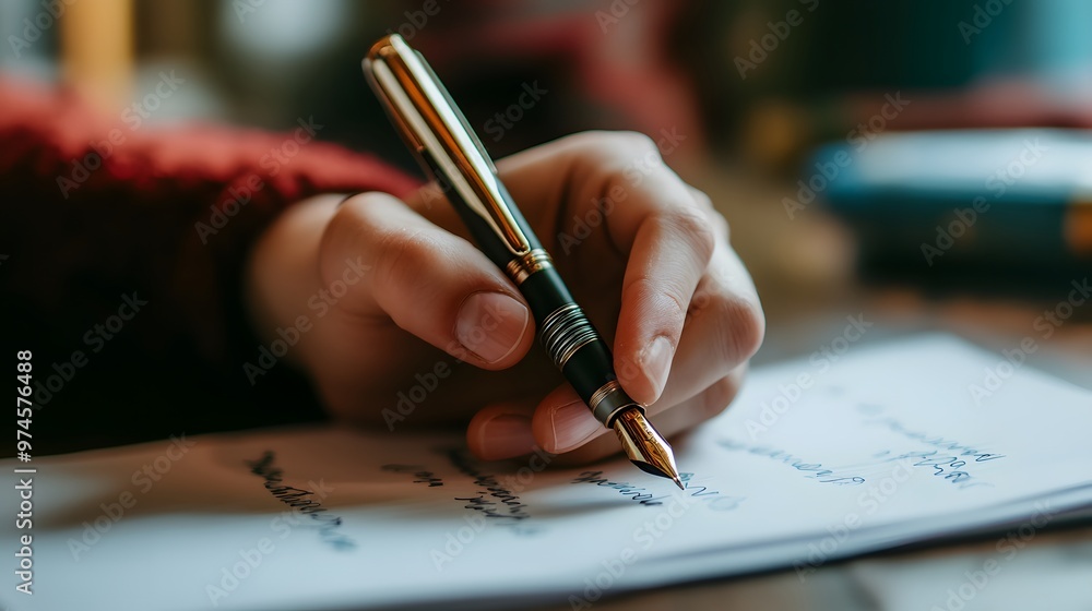 Writer’s Hand Holding a Pen on Paper: A writer's hand elegantly holding a pen, with handwritten notes visible on a sheet of paper.
Writer’s Hand Holding a Pen on Paper: A writer's hand elegantly holding a pen, with handwritten notes visible on a sheet of paper.