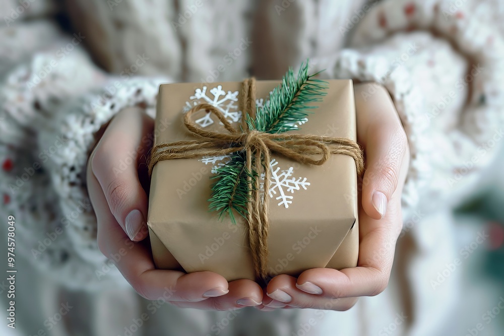 Beautifully wrapped Christmas presents or gift box held gently in hands, perfect for joyful holiday celebration Beautifully wrapped Christmas presents or gift box held gently in hands, perfect for joyful holiday celebration