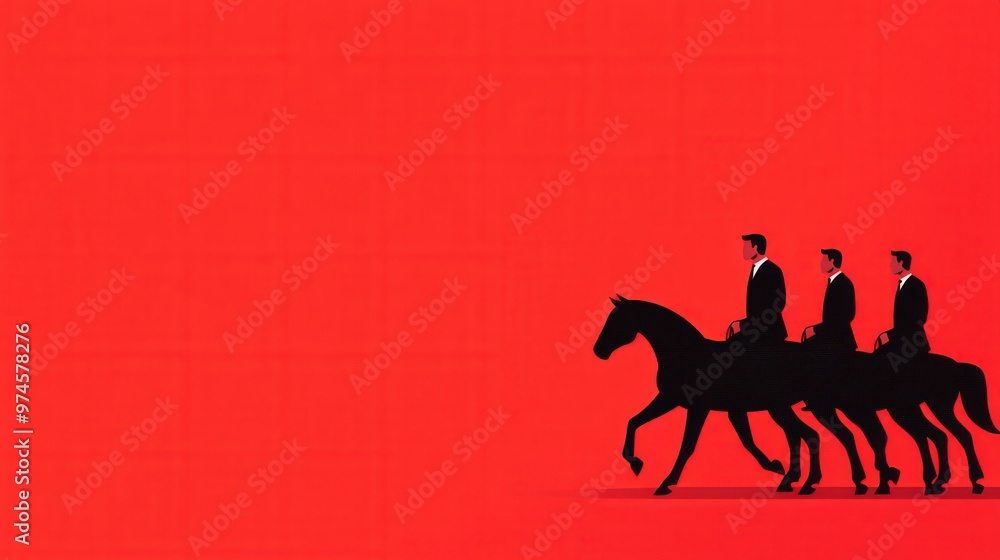 Business concept in minimal of Horse as corporate mascot, leading a team to success, symbolizing strength and ambition, Copy space for stock photo, no text, no logo, flat design illustration Business concept in minimal of Horse as corporate mascot, leading a team to success, symbolizing strength and ambition, Copy space for stock photo, no text, no logo, flat design illustration