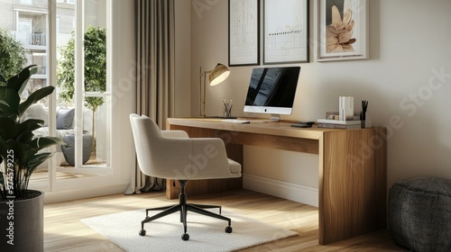 Wallpaper Mural A chic home office with a minimalist desk and ergonomic chair Torontodigital.ca