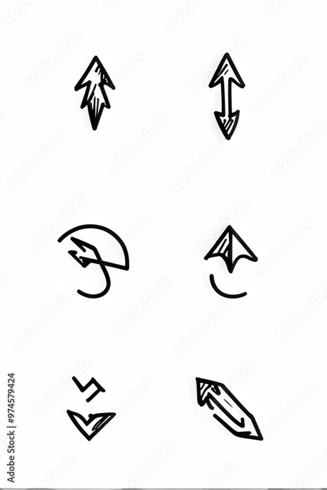 Hand-Drawn Arrow Icons with Brushstroke Design