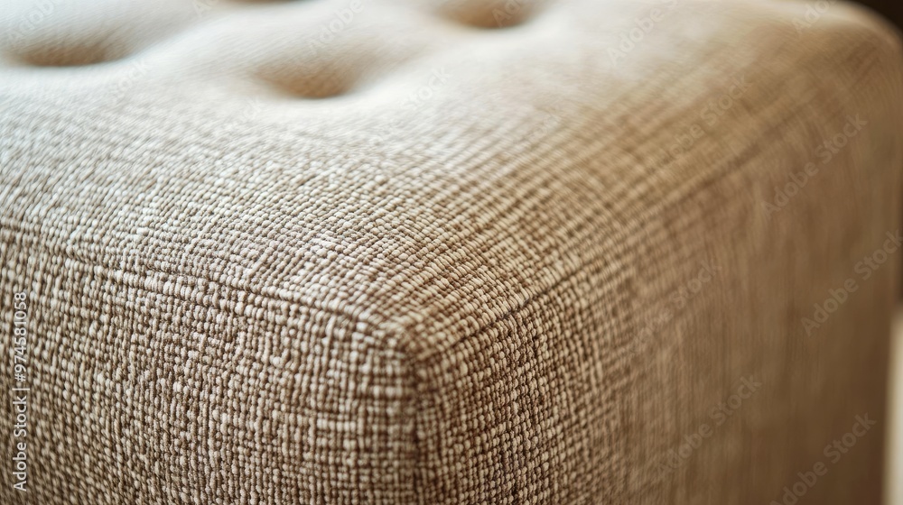 A close-up of a stylish ottoman with a textured fabric A close-up of a stylish ottoman with a textured fabric
