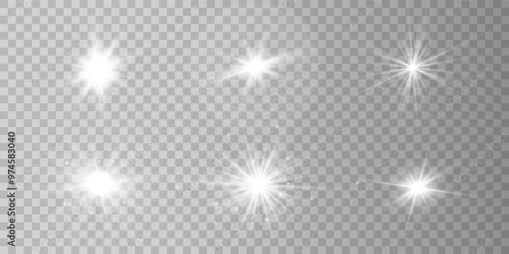 White glowing light explodes on a transparent background. Sparkling magical dust particles. Bright Star. Transparent shining sun, bright flash. Vector sparkles. To center a bright flash. White glowing light explodes on a transparent background. Sparkling magical dust particles. Bright Star. Transparent shining sun, bright flash. Vector sparkles. To center a bright flash.