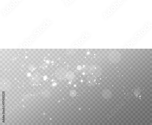 Light abstract glowing bokeh highlights. Light bokeh effect isolated on transparent background. The Christmas background shines from the dust.