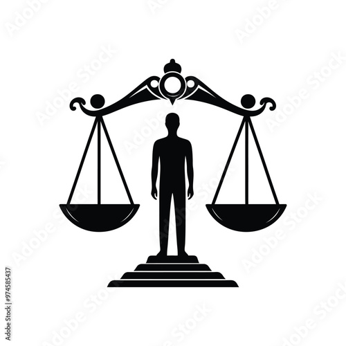 Silhouette of Justice Scale with Human Figure | Symbol of Law and Balance | Legal Themed Vector Illustration