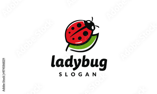 Vector Beetle Ladybug Logo on Green Leaf