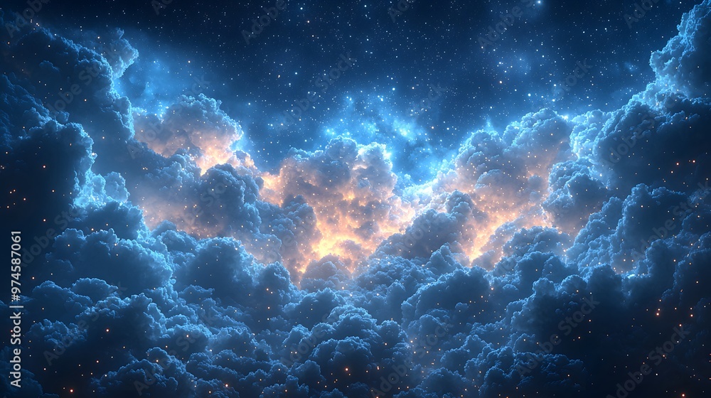 Bright stars scatter across a deep night sky, with thin clouds adding texture and movement. The 3D realistic elements make the night feel expansive and full of possibilities Bright stars scatter across a deep night sky, with thin clouds adding texture and movement. The 3D realistic elements make the night feel expansive and full of possibilities