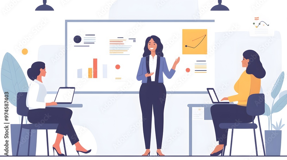Businesswoman Presenting Data to Colleagues in an Office Setting Businesswoman Presenting Data to Colleagues in an Office Setting