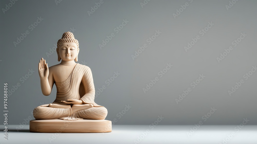 A serene wooden Buddha statue in a minimalistic setting, symbolizing peace, meditation, and spiritual enlightenment. A serene wooden Buddha statue in a minimalistic setting, symbolizing peace, meditation, and spiritual enlightenment.