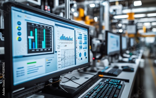 Digital dashboard showing realtime quality control metrics in a factory, datadriven QC, realtime monitoring