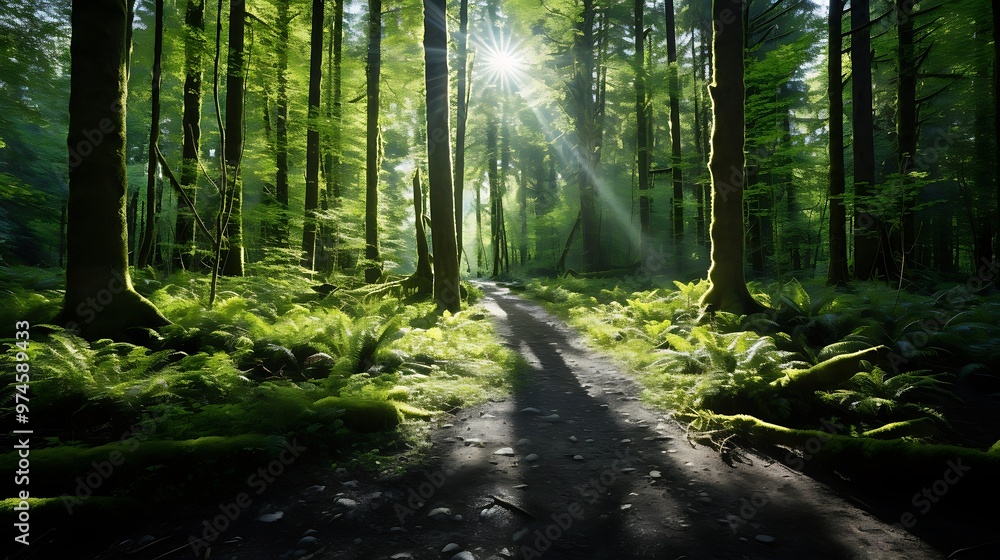 Obraz premium A sunlit forest clearing with a carpet of colorful wildflowers and greenery. 