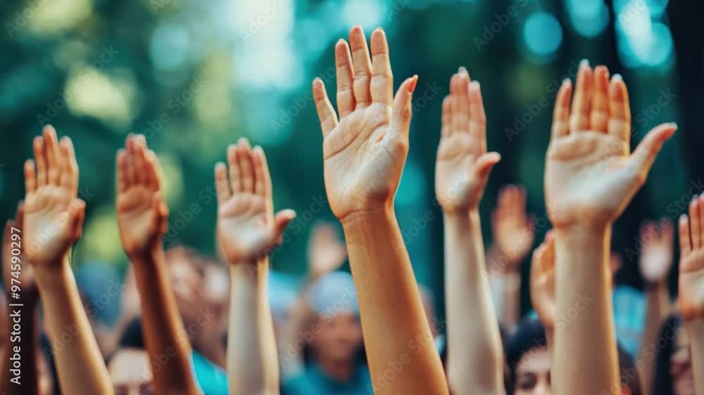 A close-up of a diverse group of hands raised in the air, symbolizing solidarity, activism, and collective action. A close-up of a diverse group of hands raised in the air, symbolizing solidarity, activism, and collective action.