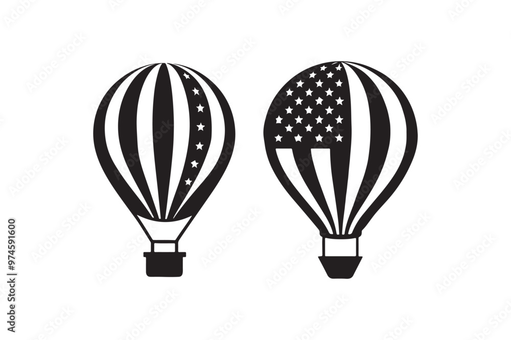 Obraz premium Hot air balloon silhouette vector illustration, Hot air balloon silhouette vector, Hot air balloon silhouette PNG 