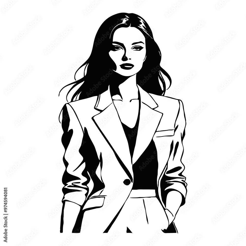 Fictional female character. Black and white line art. Logo design for use in graphics. T-shirt print, tattoo design. Fictional female character. Black and white line art. Logo design for use in graphics. T-shirt print, tattoo design.