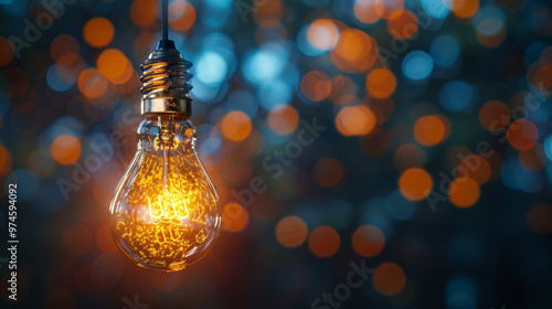 Illumination in the Bokeh: A vintage lightbulb glows with a warm, radiant energy, set against a mesmerizing bokeh background, symbolizing creativity, inspiration, and the birth of new ideas.