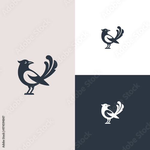 bird magpie animal nature logo vector illustration template design