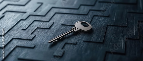 A key unlocking a business plan laid out as a roadmap, symbolizing strategic entry points and pathways to success photo