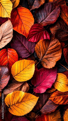 A vibrant collection of autumn leaves in various colors, showcasing the beauty and diversity of nature's seasonal transformation.