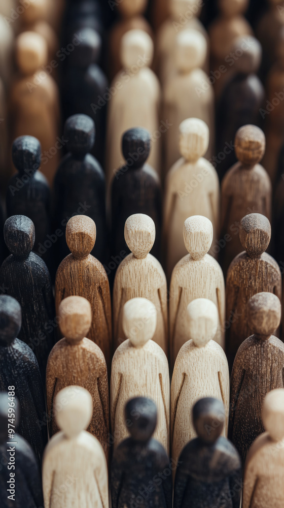 Obraz premium Wooden figures representing people in row create striking visual