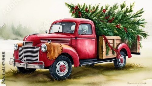 old red christmas  truck
