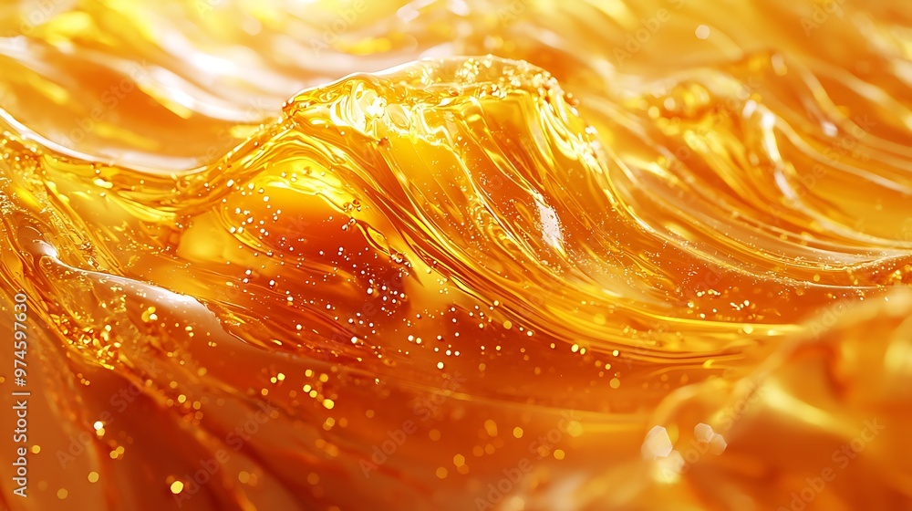 A golden liquid flows with the texture of honey, forming an abstract, rich background. A golden liquid flows with the texture of honey, forming an abstract, rich background.