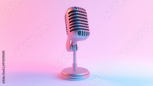 Vintage microphone with vibrant lighting, ideal for music, podcast, or broadcasting themes in modern design.