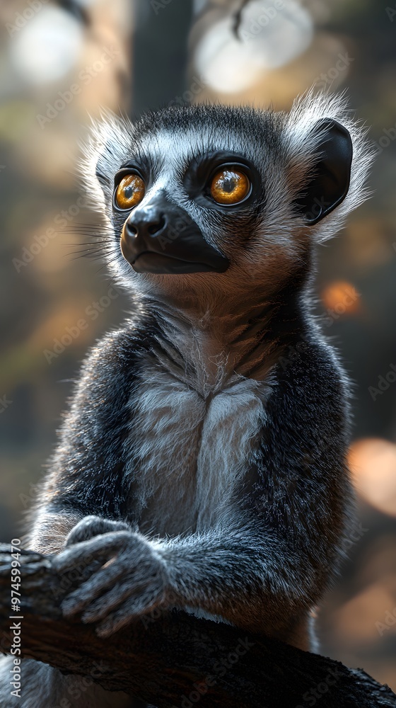 Obraz premium Stunning High-Resolution Image of a Lemur Perched on a Tree Branch at Dawn