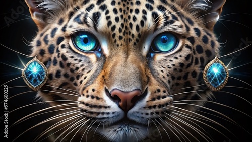 Magnificent felines with radiant, gemstone-inspired irises shine brightly, showcasing mesmerizing, crystalline eyes that sparkle like polished diamonds against a velvety, dark background. photo