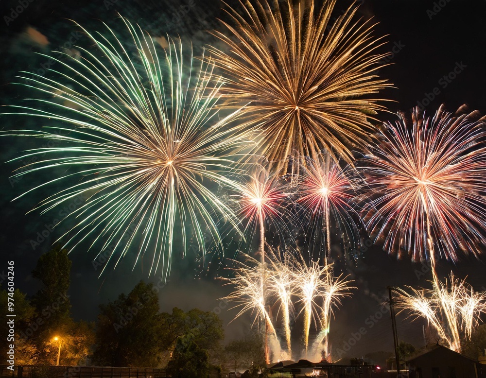 Isolated fireworks with depth of field capturing vibrant colors and festive atmosphere Isolated fireworks with depth of field capturing vibrant colors and festive atmosphere