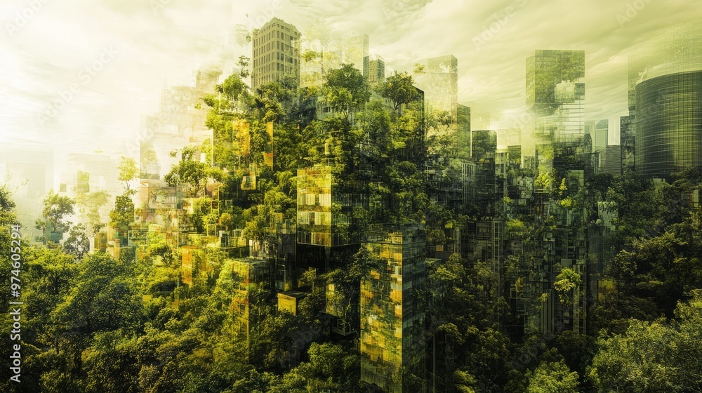 Obraz premium Urban Jungle: Where Nature Meets Architecture in 3D Art 1