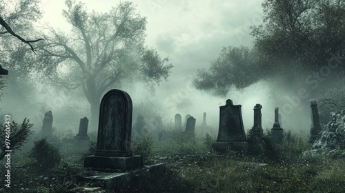 Ghosts Rise From Gravestones in Eerie Cemetery Scene