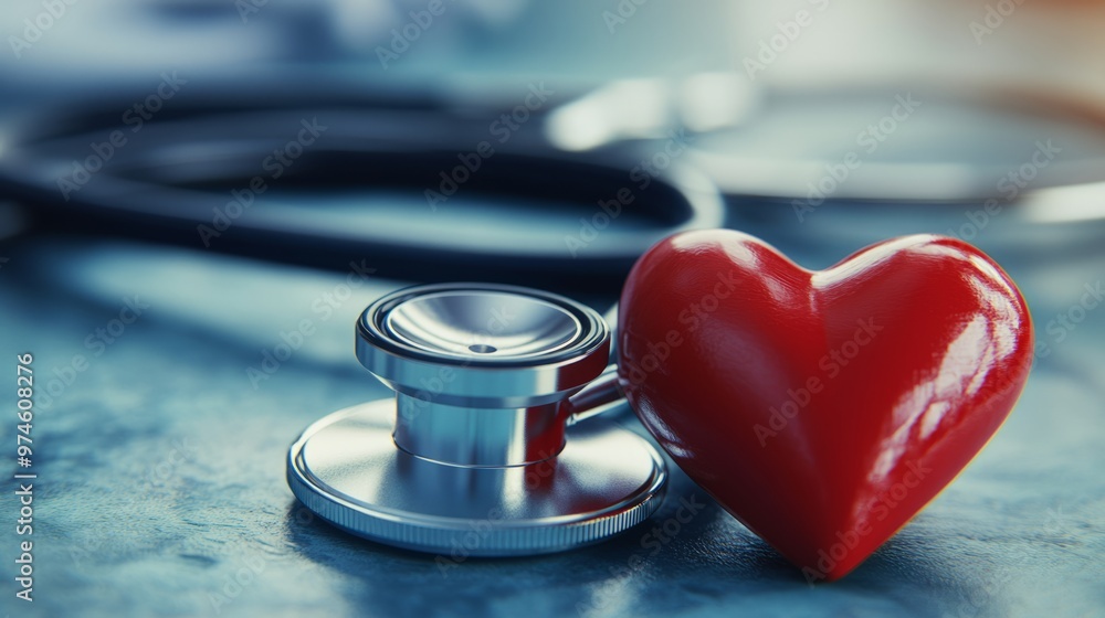3D Stethoscope on Heart: A Symbol of Cardiovascular Care 3D Stethoscope on Heart: A Symbol of Cardiovascular Care