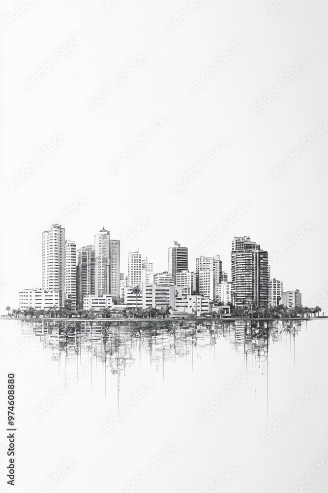 Obraz premium Caguas, Puerto Rico, black and white pen pencil hand-drawn effect portrait drawing illustration for travel poster, card, wallpaper, backdrop or banner. Modern, clear, artistic and simple